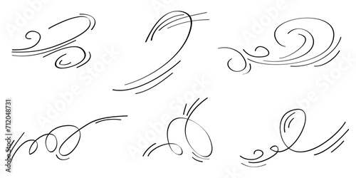 Doodle wind blow, gust design isolated on white background. vector hand drawn illustration