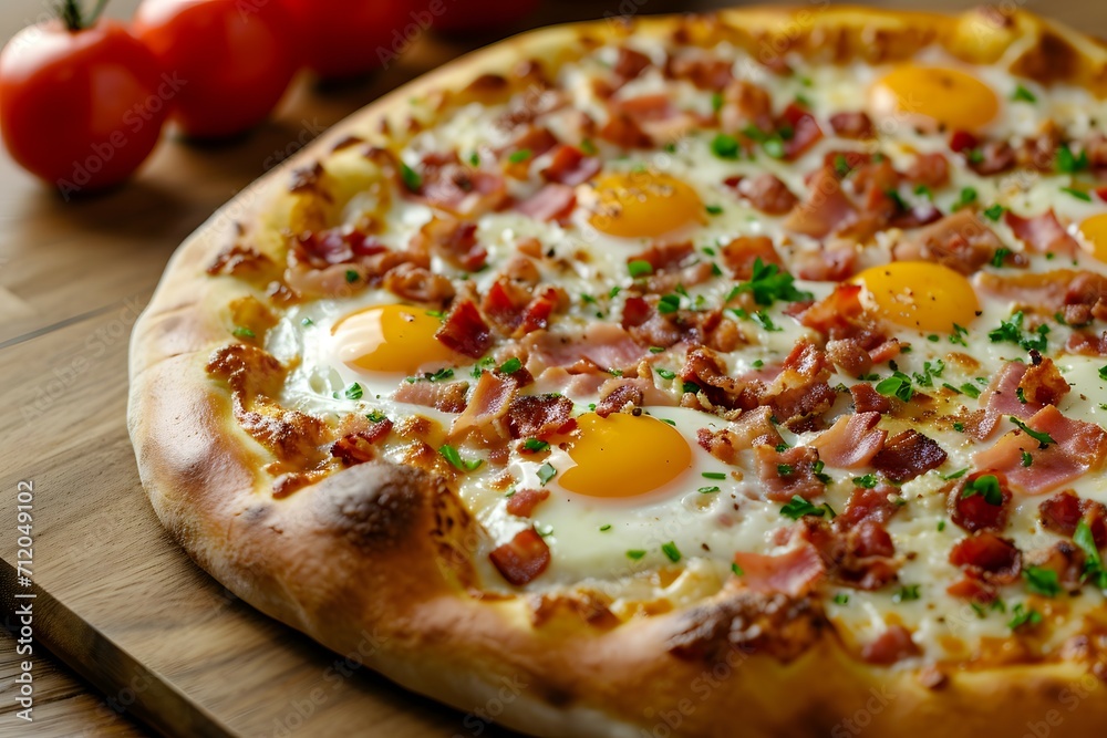 A Freshly Baked Breakfast Pizza Ready To Be Served A Freshly Baked Breakfast Pizza Ready To Be Served
