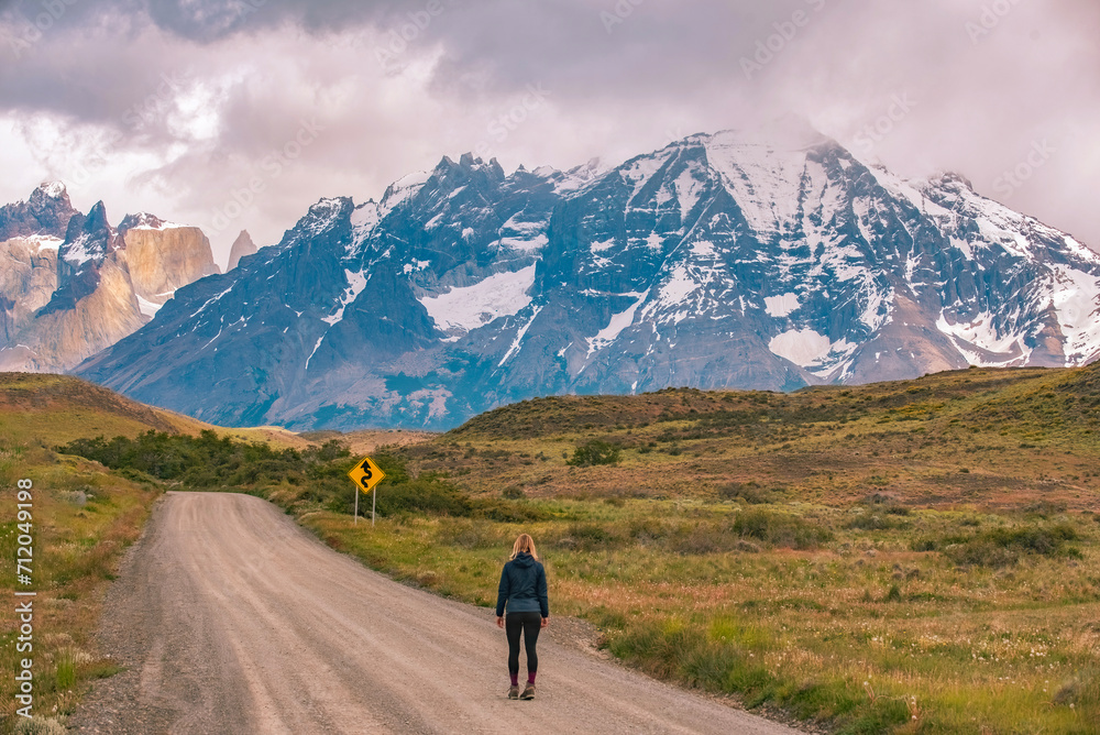 Girl gazing the mountains in the antarctic 


