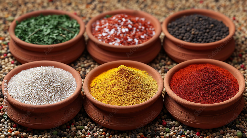 kinds of spices in a wooden bowls kinds of spices in a wooden bowls