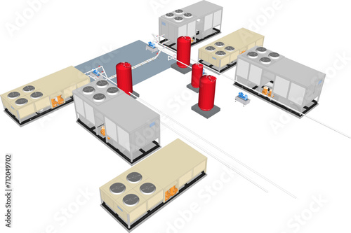 Vector sketch illustration of large factory chiller machine design