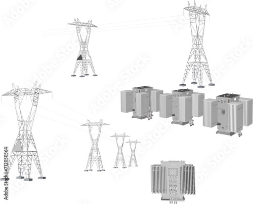 Vector sketch illustration of high voltage electric pole generator travo design photo