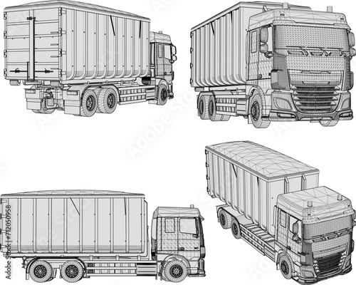 Vector sketch illustration of large container trailer truck design for industry