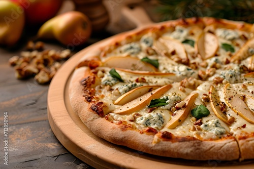 A Freshly Baked Pear And Gorgonzola Pizza Ready To Be Served