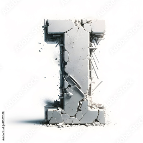 3D letter I construction font with industrial concrete and rubble © Sunshine Design