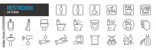restroom icon set. High quality design element. Editable linear style stroke. Vector icon. EPS, PNG, JPG
