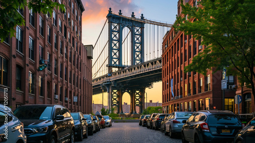 ニューヨーク市ブルックリンのダンボにあるマンハッタン橋GenerativeAI photo