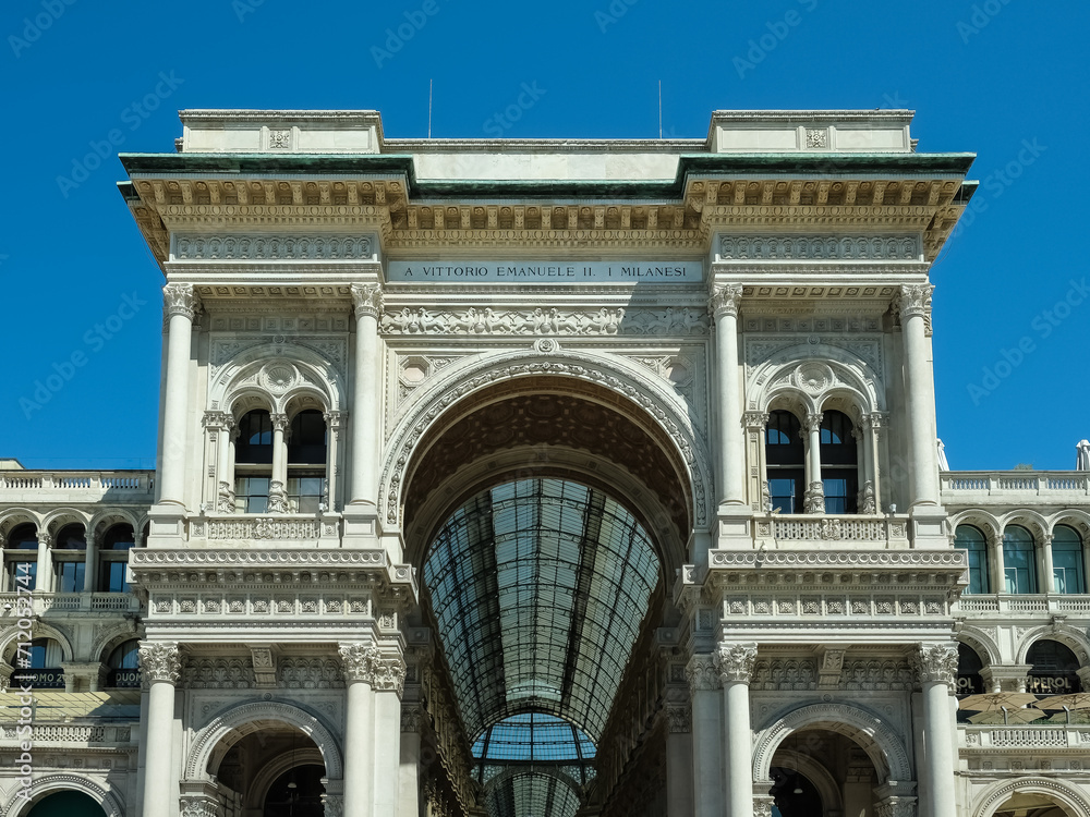 Detail of the Galleria Vittorio Emanuele II, Italy's oldest active shopping gallery and a major landmark, located at the Piazza del Duomo (Cathedral Square)