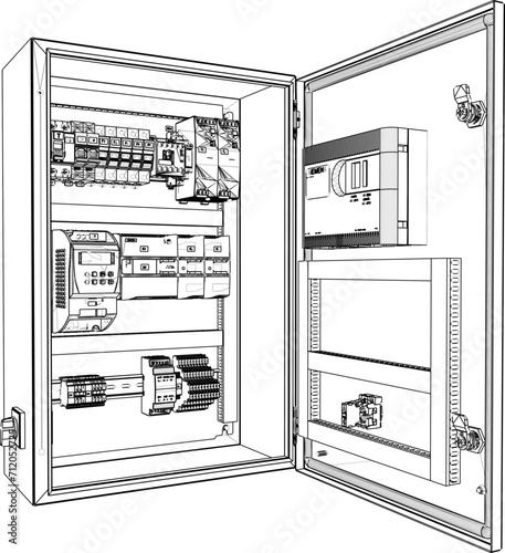 Vector sketch illustration of multi-storey building apartment hotel electrical panel design