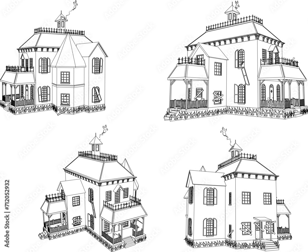 Vector sketch illustration of old haunted wooden house design for halloween celebration