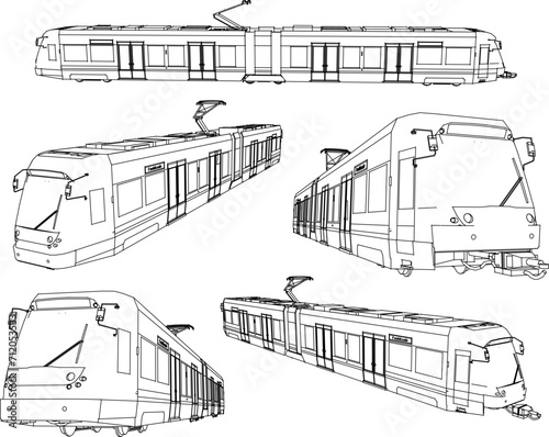 Vector sketch illustration of modern advanced monorail tram train design
