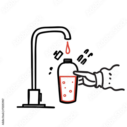 hand drawn doodle fill drinking water from the tap