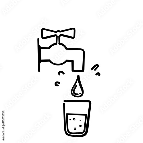 hand drawn doodle fill drinking water from the tap