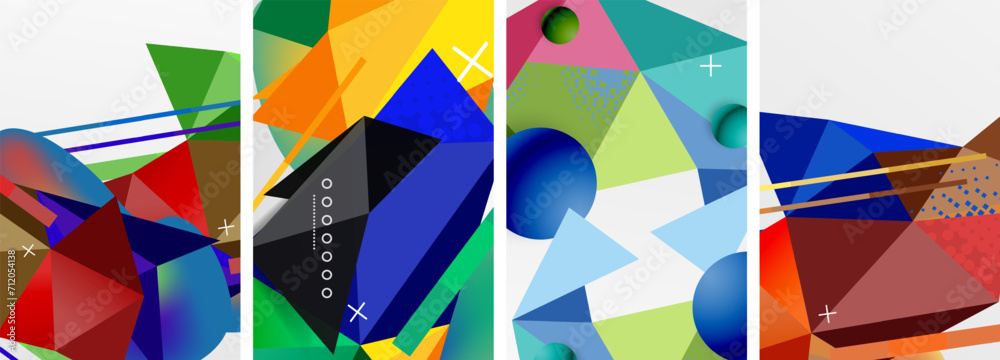 Geometric elements in abstract poster composition set. Vector illustration For Wallpaper, Banner, Background, Card, Book Illustration, landing page