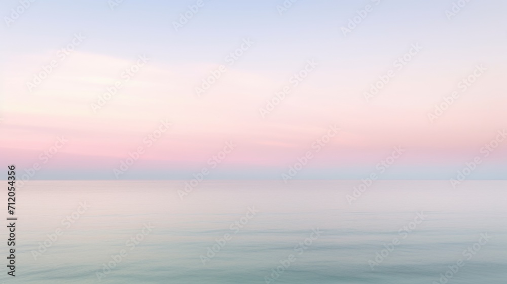 Clear blue sky sunset with glowing pink and purple horizon on calm ocean seascape background. Picturesque generative ai - obrazy, fototapety, plakaty 