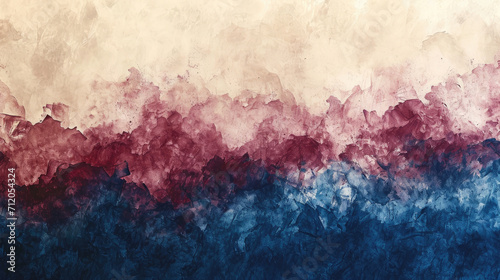 Abstract watercolor background on canvas with a dynamic mix of burgundy, navy blue and cream photo
