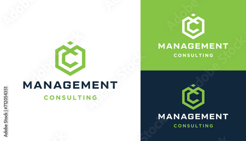 Initial Letter MC C M CM Monogram with Simple Hexagon Line Art Logo Design