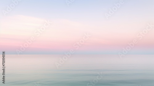 Clear blue sky sunset with glowing pink and purple horizon on calm ocean seascape background. Picturesque generative ai photo
