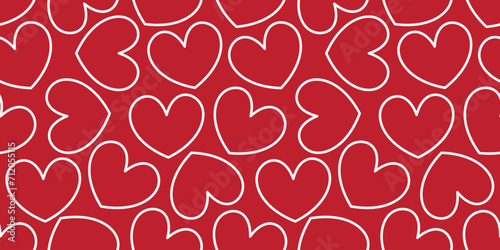 red love heart seamless pattern illustration. pink hearts outline background. Valentine's day holiday texture, romantic wedding design