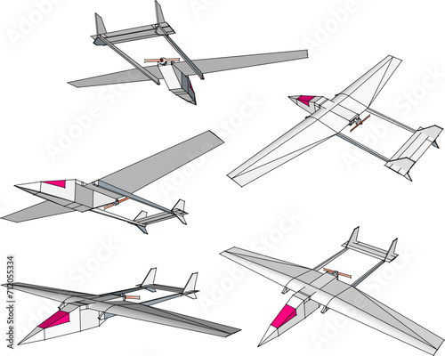 Vector sketch illustration of simple hovering paper airplane design