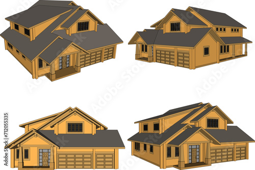 Vector sketch illustration of simple wooden house design in city