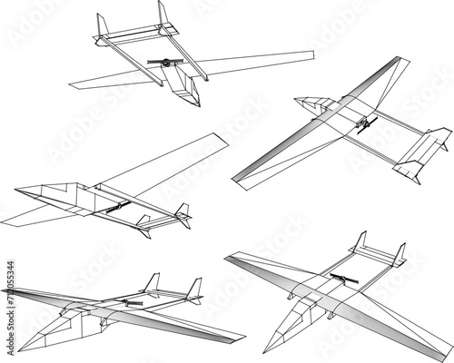 Vector sketch illustration of simple hovering paper airplane design