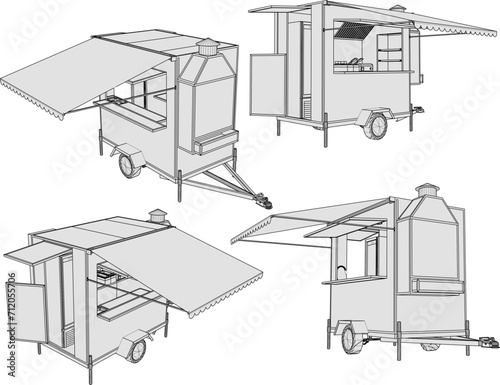 Vector sketch illustration of portable street vendor cart design