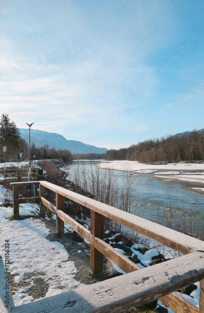 Beautiful winter landscape at the Brackendale Eagle Run next to the Squamish River in Squamish, British Columbia, Canada