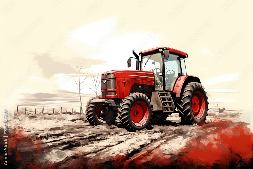 Fototapeta premium Big tractor on a field in spring.
