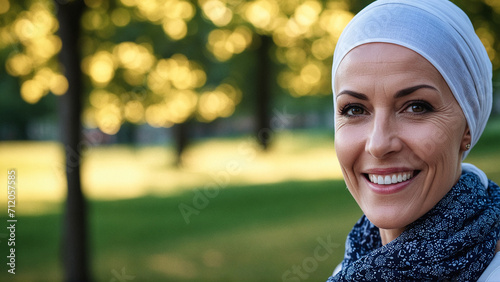 Portrait of woman in headscarf - world cancer day , fighting cancer