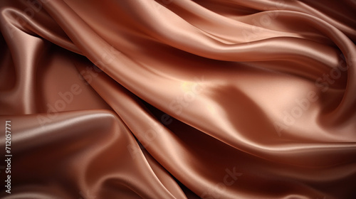 A close-up of a rich copper-colored silky fabric draped in elegant folds, highlighting its luxurious sheen.