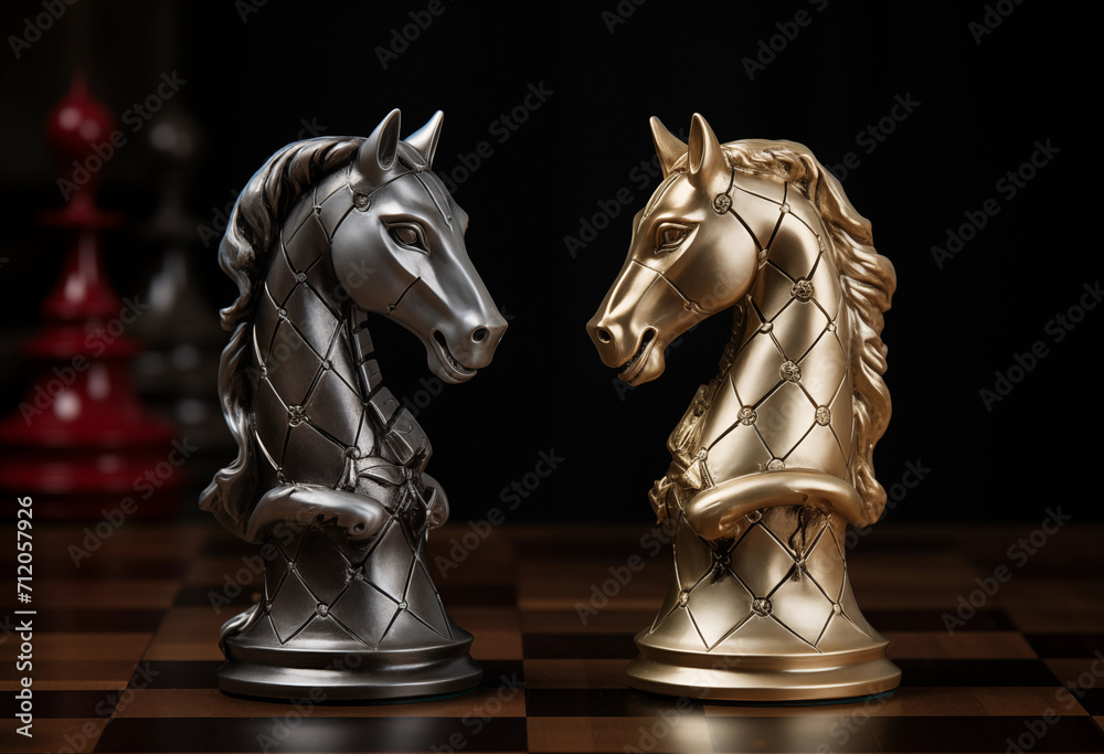 chess board game, two horse on a chessboard chess board game, two horse on a chessboard