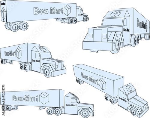 Vector sketch illustration of the design of a container trailer truck transporting goods 