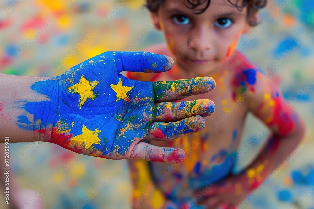 Fototapeta premium A European hand helps a young refugee.