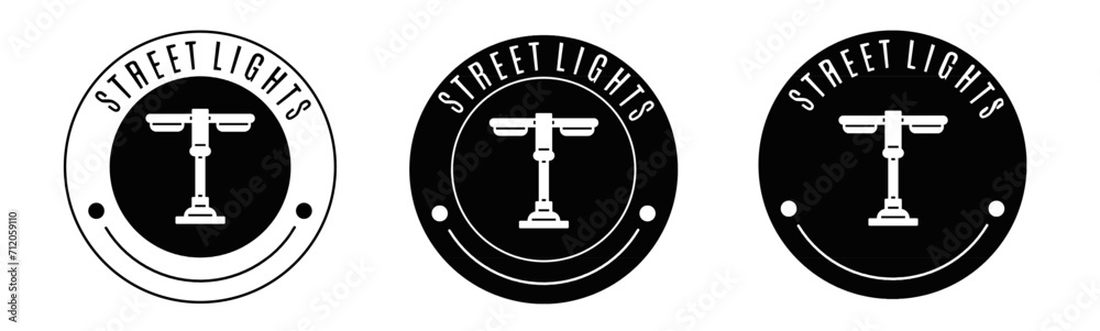 Black and white illustration of street lights icon in flat. Stock vector. Black and white illustration of street lights icon in flat. Stock vector.
