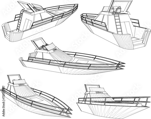 Vector sketch illustration of speed boat design for sea cruises