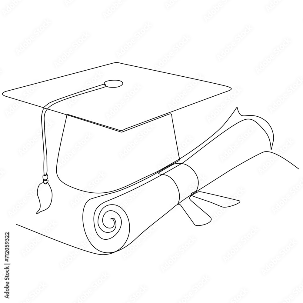 Single continuous line art graduation cap. Celebration ceremony master ...