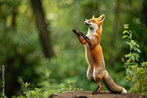 Fox dancing in forest. © Bargais
