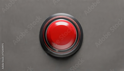 Top view of red button on grey background with copy space photo