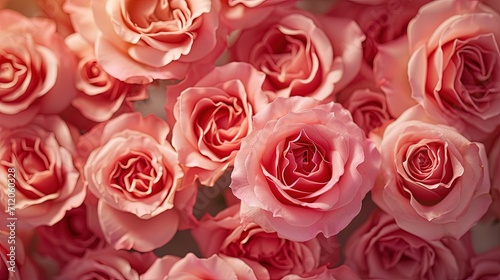 Rose flower background, top view.