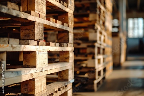 Freight euro pallet stacked in empty warehouse. 