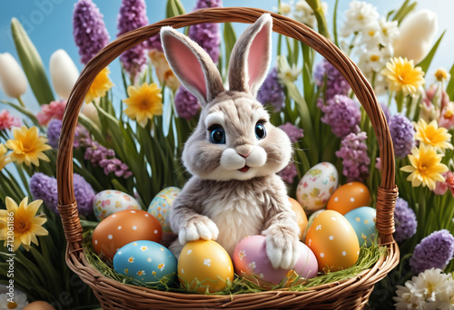 Colorful Easter eggs and bu...