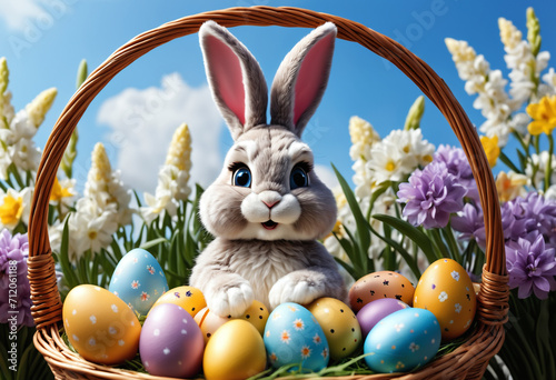 Colorful Easter eggs and bu...
