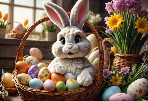Colorful Easter eggs and bu...