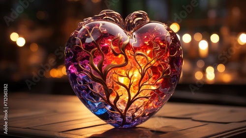 Abstract multicolored romantic glass glowing love heart with magical energy, Valentine's Day concept