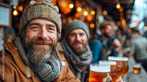 Portrait of two men drinking beer and having fun in a pub © Aliaksandra