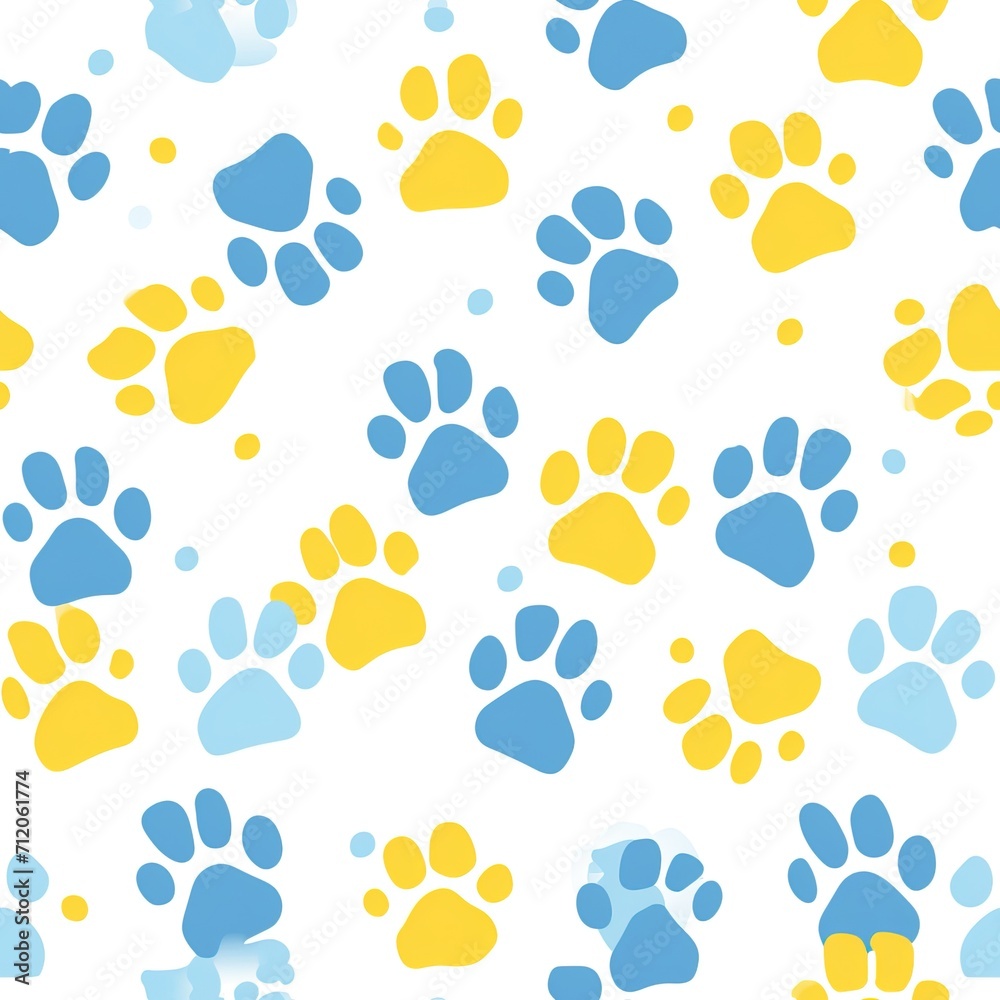 Blue and yellow cat paw print pattern. Blue and yellow cat paw print pattern.