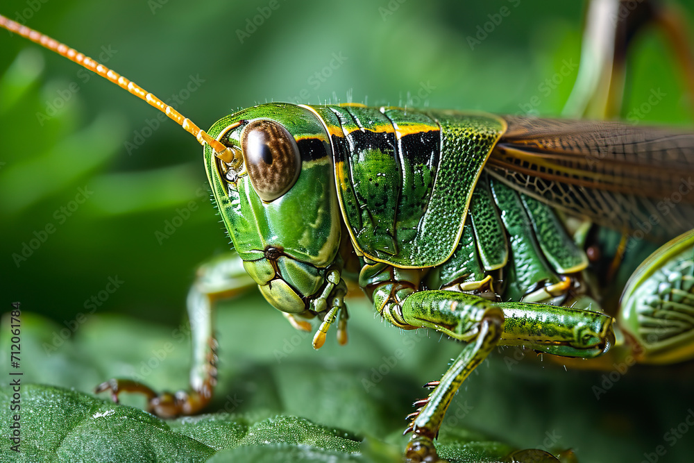 Close up of grasshopper on green leaf background. Close up of grasshopper on green leaf background.