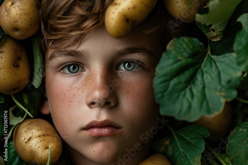 Boy with growing potatoes in his ears.