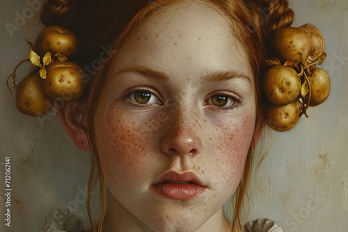 Girl with growing potatoes in her ears.